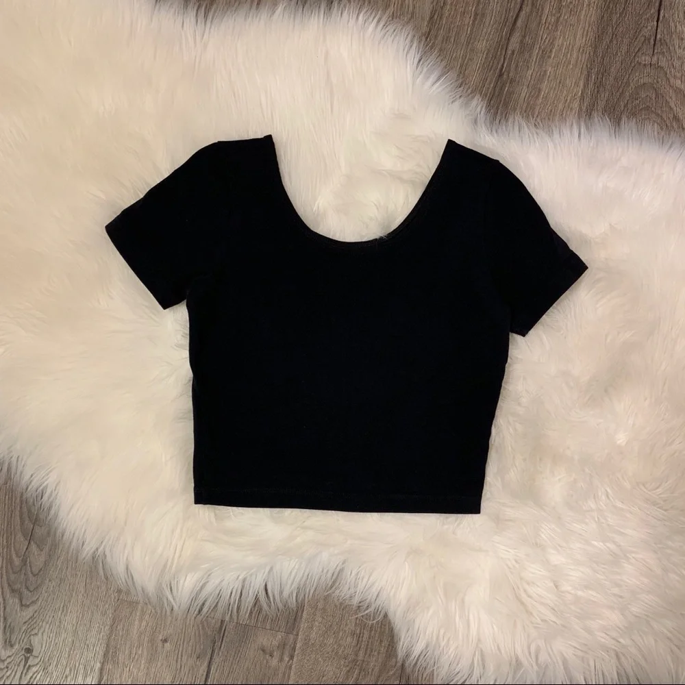 American Apparel Spandex Short Sleeve Crop Top Shirt BLACK Size Small - Picture 1 of 5